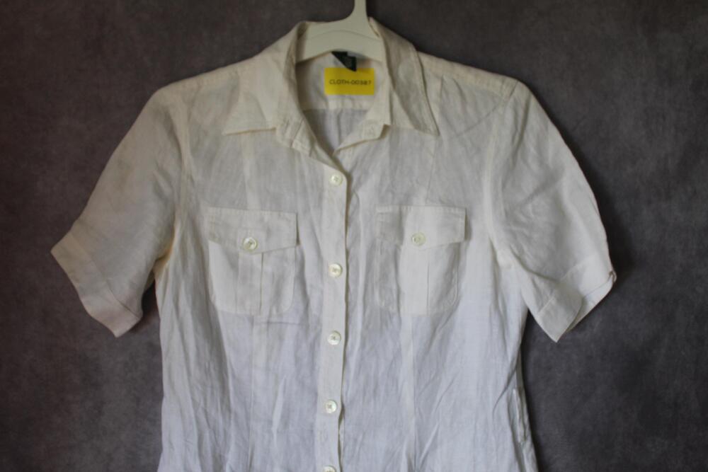 Lauren Ralph Lauren Shirt Dress Womens 6 White Linen Collared Button Pockets